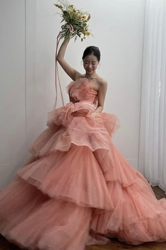Salmon Pink Tulle A-Line Dress