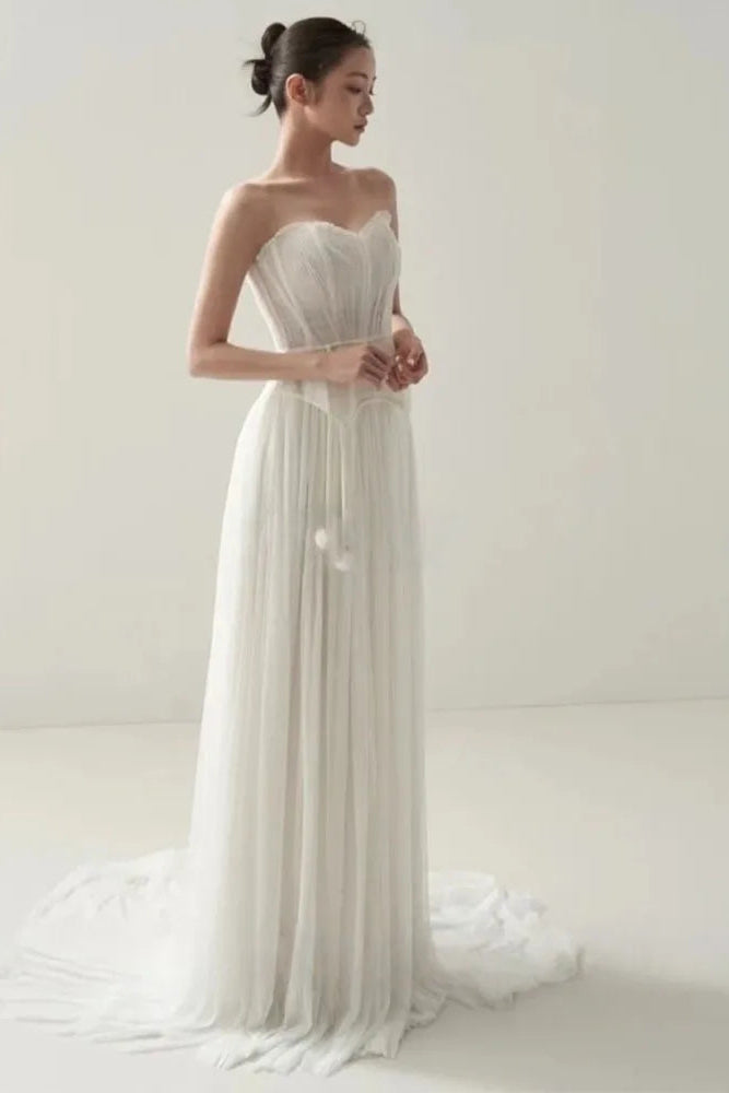 Pleated Strapless A-Line Dress