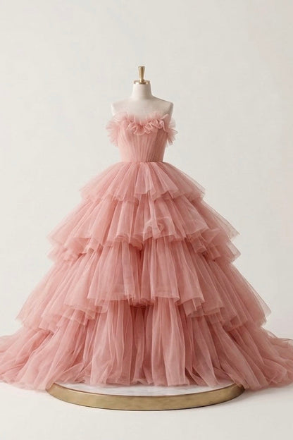 Salmon Pink Tulle A-Line Dress